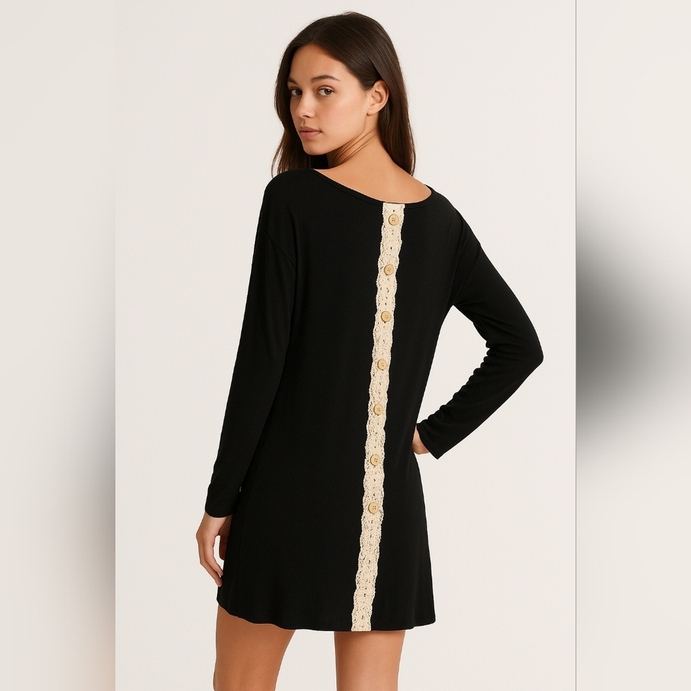 Anthropologie 12pm by Mon Ami black boho cottagecore mini dress stretch large
